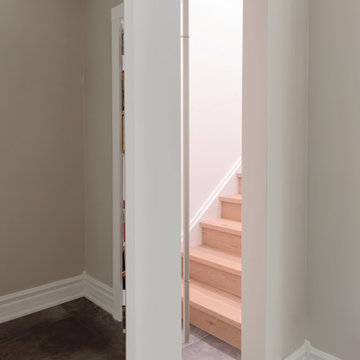 Hidden Bookcase Door Open | Secret White Oak Staircase Behind Pivot Bookshelf —