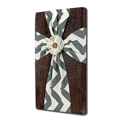 Makarios Decor - Fabric Wall Cross, Wood Cross, Wall Cross, Zigzag Gray - Wall Accents