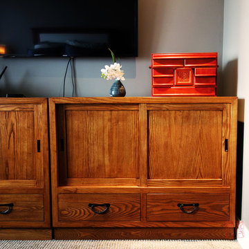 Bedroom set for Peters, ash wood teak finish wardrobe and clothing chests