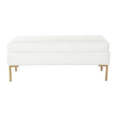 Burlington Faux Leather Bench With Coated Gold Legs, White
