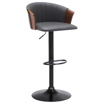 Armen Living Lydia 33" Adjustable Wood & Faux Leather Bar Stool in Walnut/Gray