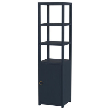 Lark 3- Tier 1 Door Narrow Bookcase Etagere, Navy Blue