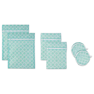 DII Modern Fabric Lattice Set F Mesh Laundry Bag in Aqua Blue (Set of 6)