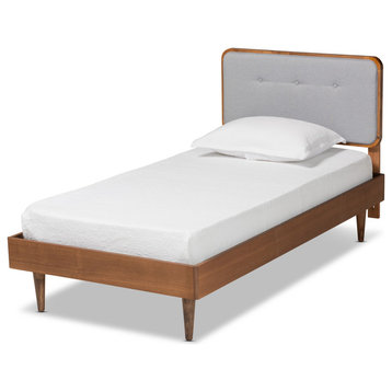 Nylla Modern Farmhouse Walnut Effect Twin Size Platform Bed, Light Gray
