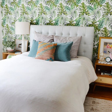 Monstera leaves wallpaper for Californian greenhouse apartment