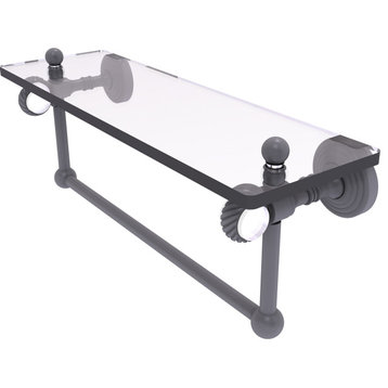 Pacific Grove 16" Twisted Glass Shelf with Towel Bar, Matte Gray