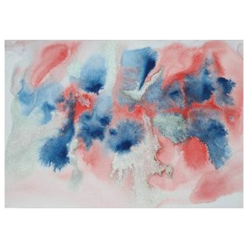 Turquoise Red Blue Watercolor Abstract  Canvas Art Print, 40"