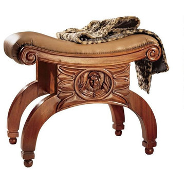 Italian Made St Mark Antique Replica Handcarved Mahogany Otterman Seat Bench
