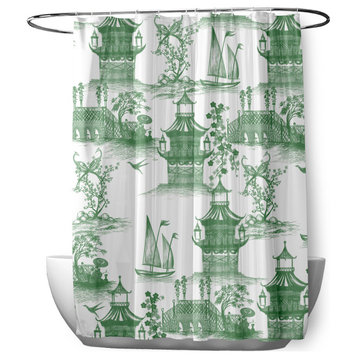 70"Wx73"L China Old Shower Curtain, Green