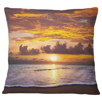 Layers of Yellow Clouds at Sunset Seascape Throw Pillow, 18"x18"