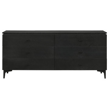 Legend Black Glaze Ash Veneer 6 Drawer Dresser With Metal Legs