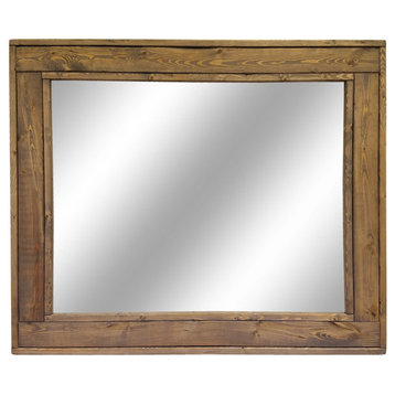 Herringbone Stained Vanity Mirror, Weathered Oak, 36"x30", Horizontal