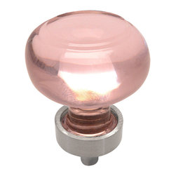 Cosmas - Cosmas 6355SN Satin Nickel and Glass Round Cabinet Knob, Pink Glass - Cabinet And Drawer Knobs