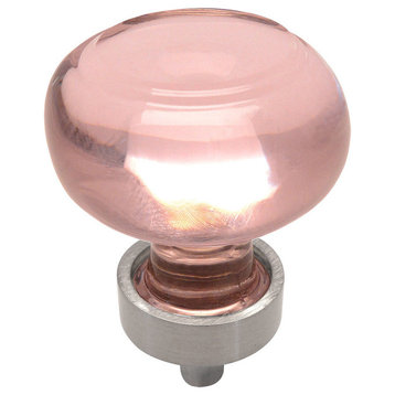 Cosmas 6355SN Satin Nickel and Glass Round Cabinet Knob, Pink Glass