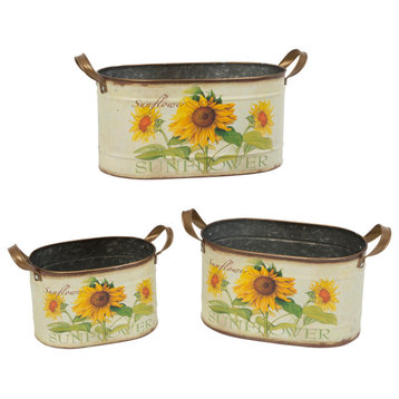 Assorted Metal Nesting Sunflower Decorative Buckets, Set of 3