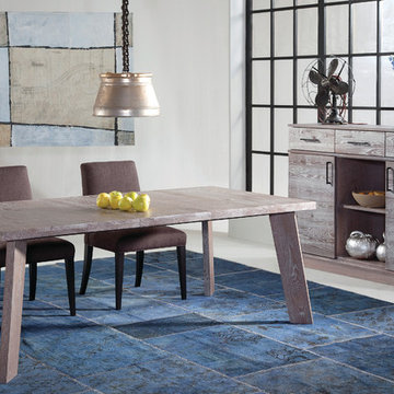Lenox Leg Table and 2-Door Oak Credenza in Cafe Oak Finish