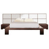 Yoko Bed Set With 2 Nightstands, Wenge With Gloss Off-White Panel, Cal King