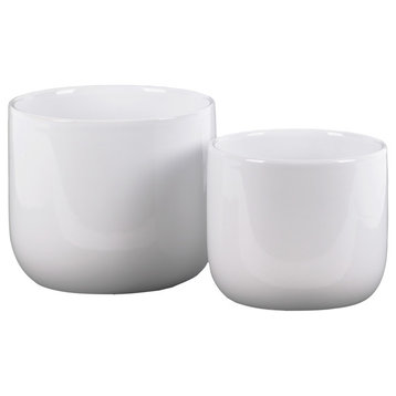 2-Piece Ceramic Round Decorative Pot Set With Tapered Bottom