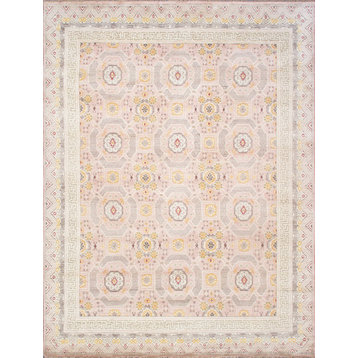Khotan Hand-Knotted Wool Pink/Beige Area Rug- 9' x 12'