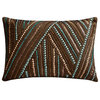 Brown Linen 12"x16" Lumbar Pillow Cover, Beaded and Sequins Marilee