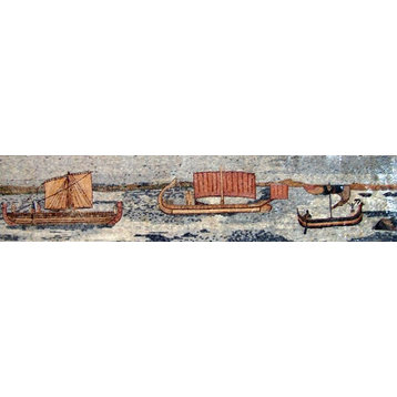 Phoenician Ships Natural Sea View Mosaic, 18"x79"