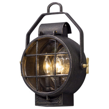 Point Lookout 2-Light Wall Lantern, Aged Silver W Pol Brass