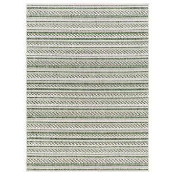 Indoor Outdoor Area Rug, Striped Pattern, Light Gray-Taupe/7'10" X 10'2"