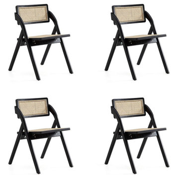 Manhattan Comfort Lambinet Folding Dining Chair, Black/Nature, Set of 4