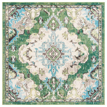 Safavieh Madison Collection MAD484Y Rug, Green/Light Blue, 5' X 5' Square