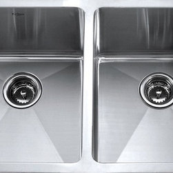 Kraus 33 Inch Undermount 50/50 Double Bowl Stainless Steel Kitchen Sink KHU102-3 - Kitchen Sinks