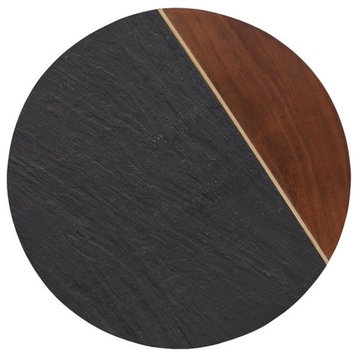 Caspian Slate/Natural Matte Finish Round Accent End Table with Brown wood detail