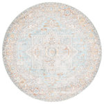 Safavieh - Safavieh Aria ARA580J Rug, Aqua/Beige, 6'7" X 6'7" Round - The Aria Rug Collection resonates classic-contemporary pizzazz. With timeless motifs draped in fashionable color and a subtle distressed patina, Aria exquisitely presents trend-setting transitional style. These sublime area rugs are made using supple synthetic yarns for long lasting color and beauty.