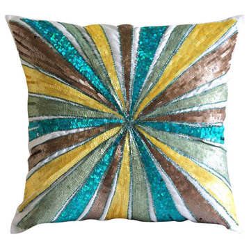 Multicolor Sequins Pinwheel Multi Art Silk 18"x18" Pillow Cover, Merry Go Round