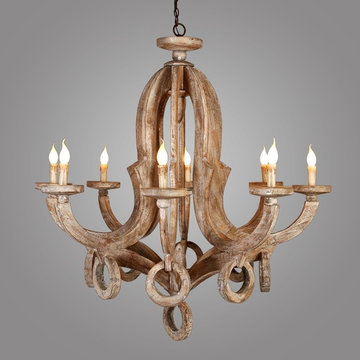 Audrey Cottage Style Distressed Wood 8-Light Candelabra Chandelier