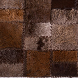Modern Handmade Cowhide Patchwork Area Rug, Rectangle, Brown Gray, 5'11" x 2'0" - Hall And Stair Runners