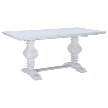 Linon Larson Pine Wood Dining Table in Distressed White