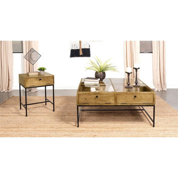Coaster Stephie 4-Drawer Square Wood & Glass Coffee Table in Honey Brown/Clear