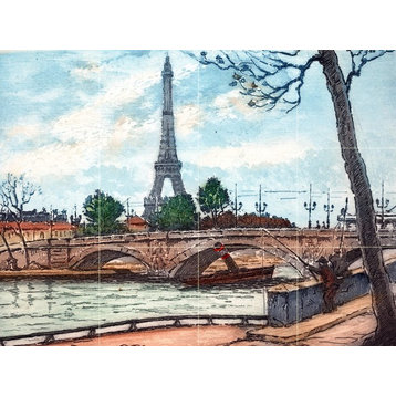 Tile Mural, Paris. Seine and Eiffel Tower Ceramic Matte