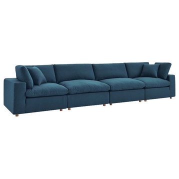 Modway Commix 4-Piece Polyester Fabric Sectional Sofa Set in Azure