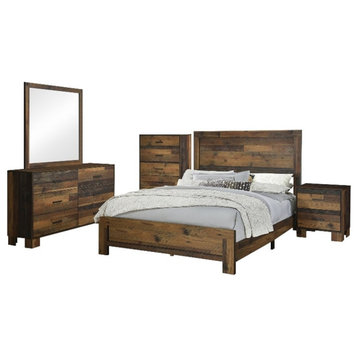 Coaster Sidney 5-Piece Farmhouse Wood Queen Panel Bedroom Set in Brown