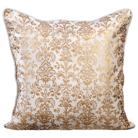 Damask 26"x26" Velvet White Euro Shams, Gold Festive