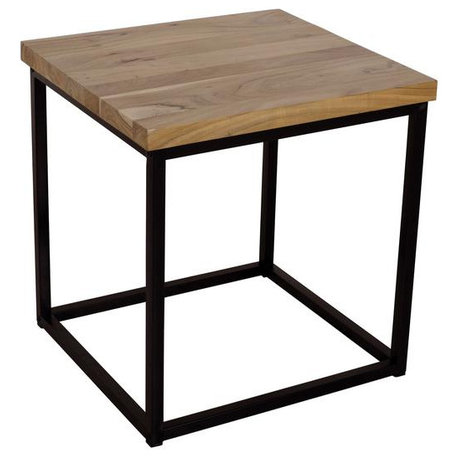 Ames Solid Wood Modern End Table in Natural and Black