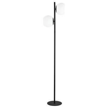Matte Black Contemporary Floor Lamp With White Glass