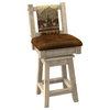 Barnwood Style Timber Peg Swivel Upholstered Barstool, Frost, Bear Run and Palomino Tobacco, Counter Height