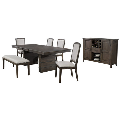 Sunset Trading Cali 7 Piece Extendable Dining Set, Bench, Server