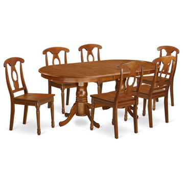 East West Furniture Plainville 7-piece Wood Dining Table and Chair Set in Brown