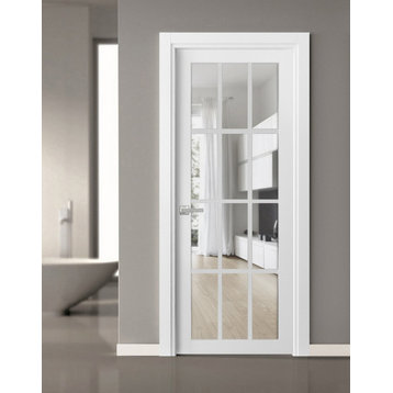 Interior Solid French Door Clear Glass, Felicia 3355 Matte White, 30" X 80"