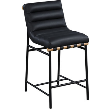 Burke Upholstered Counter Stool, Black, Faux Leather