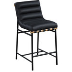 Meridian Furniture - Burke Counter Stool, Black, Vegan Leather - Kick back and relax with a drink in your hand with this Burke black vegan leather counter stool. Featuring soft black vegan leather upholstery and black vegan leather straps, this counter stool is cozy and stylish. Its matte black metal frame provides sturdy support so you can enjoy this stool for years to come. A white oak veneer metal dowel is tucked firmly in place beneath the front of the stool, providing extra support and added style.