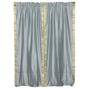 Gray Rod Pocket  Sheer Sari Cafe Curtain / Drape / Panel  - 43W x 24L - Pair